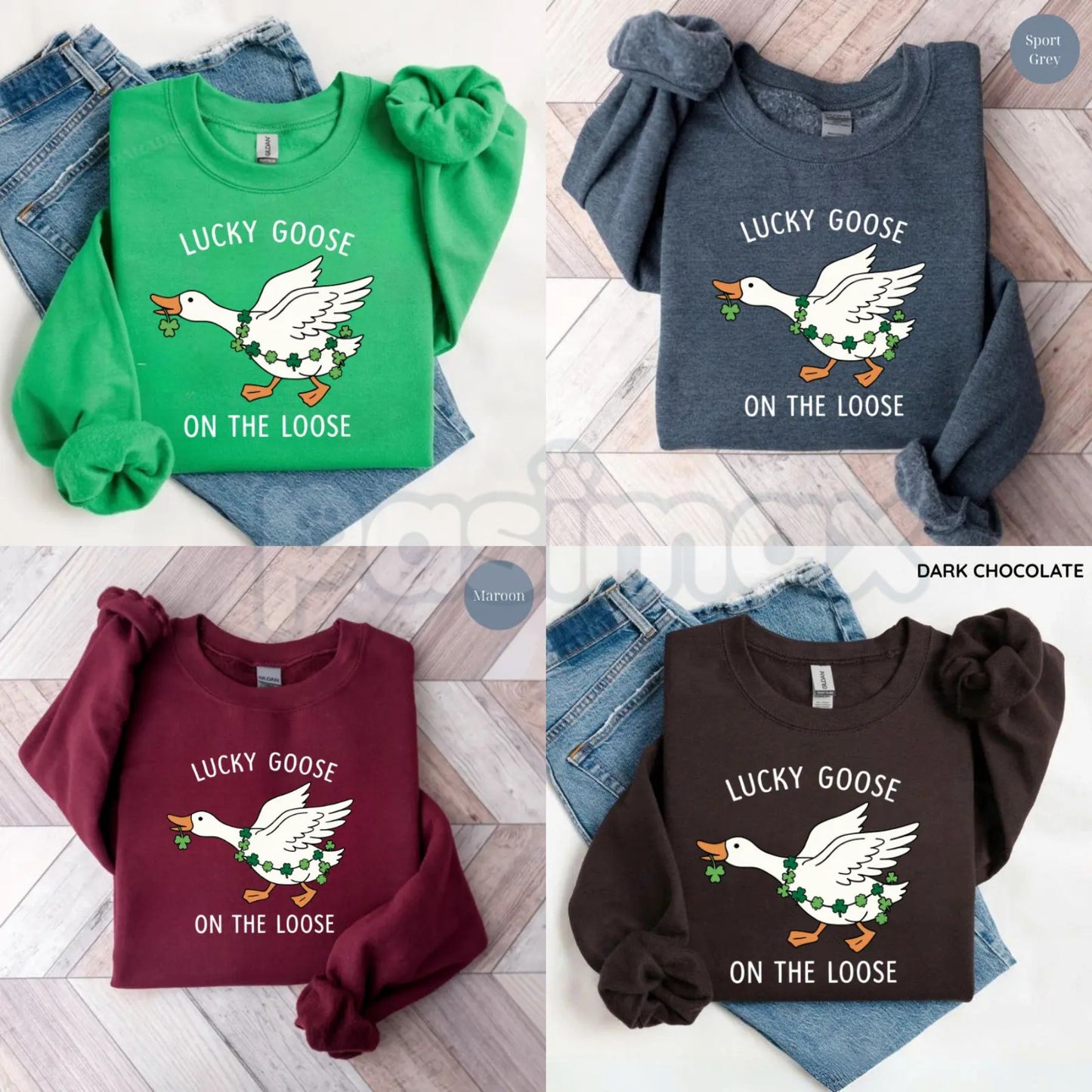 Funny St. Patrick's Day Goose Sweatshirt – Lucky Goose "Honk" Sweater, Retro Irish Graphic Crewneck-Pasimax
