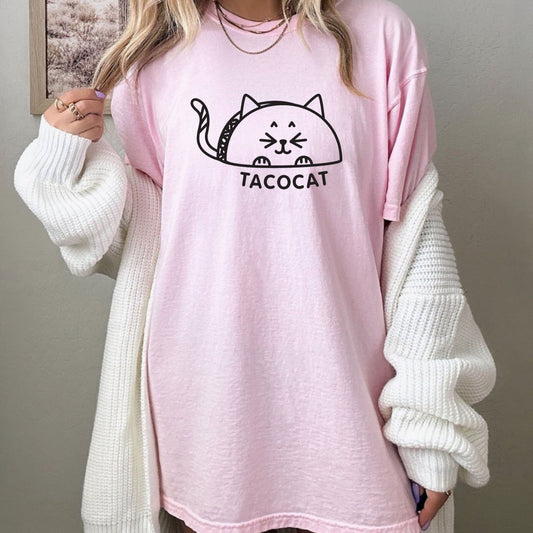 Funny Tacocat Tee - Cute Palindrome Cat Taco Shirt, Apparel for Food & Cat Lovers-Pasimax