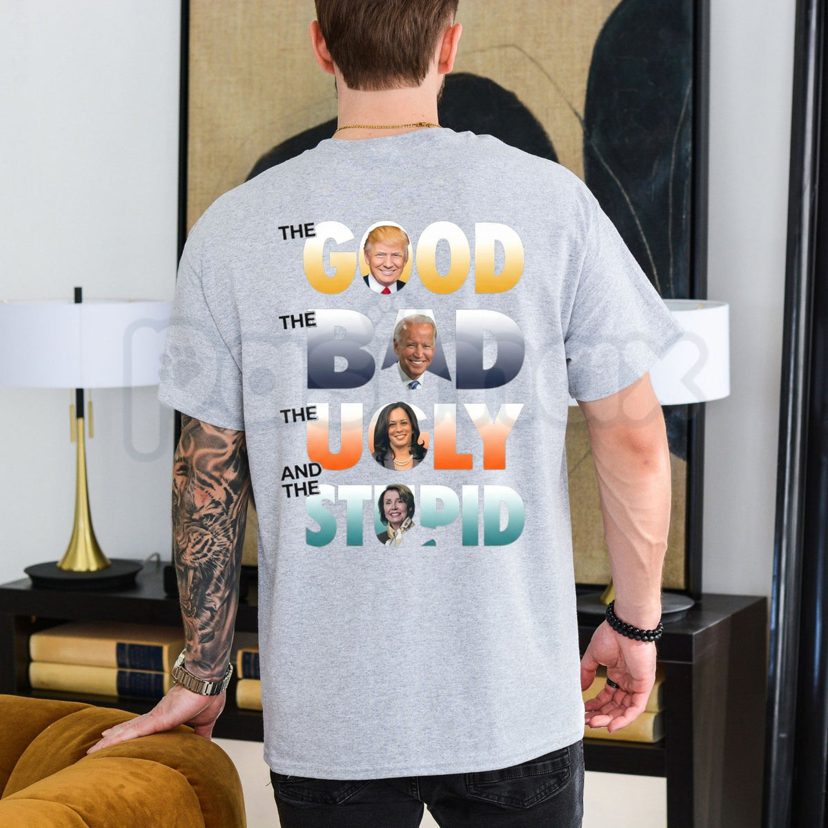 Funny The Good Trump The Bad Biden The Good The Bad The Ugly Lightweight Cotton T-Shirt-Pasimax