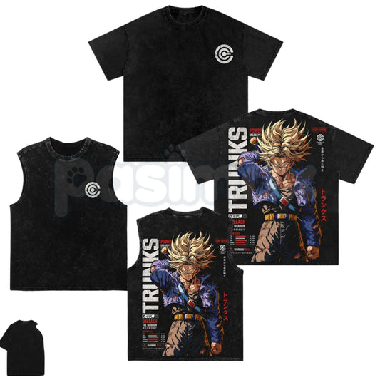 Future Trunks DBZ T-Shirt – Retro Capsule Corp Back Print Graphic Tee, Vintage Washed 90s Anime Lightweight Cotton Saiyan Top-Pasimax