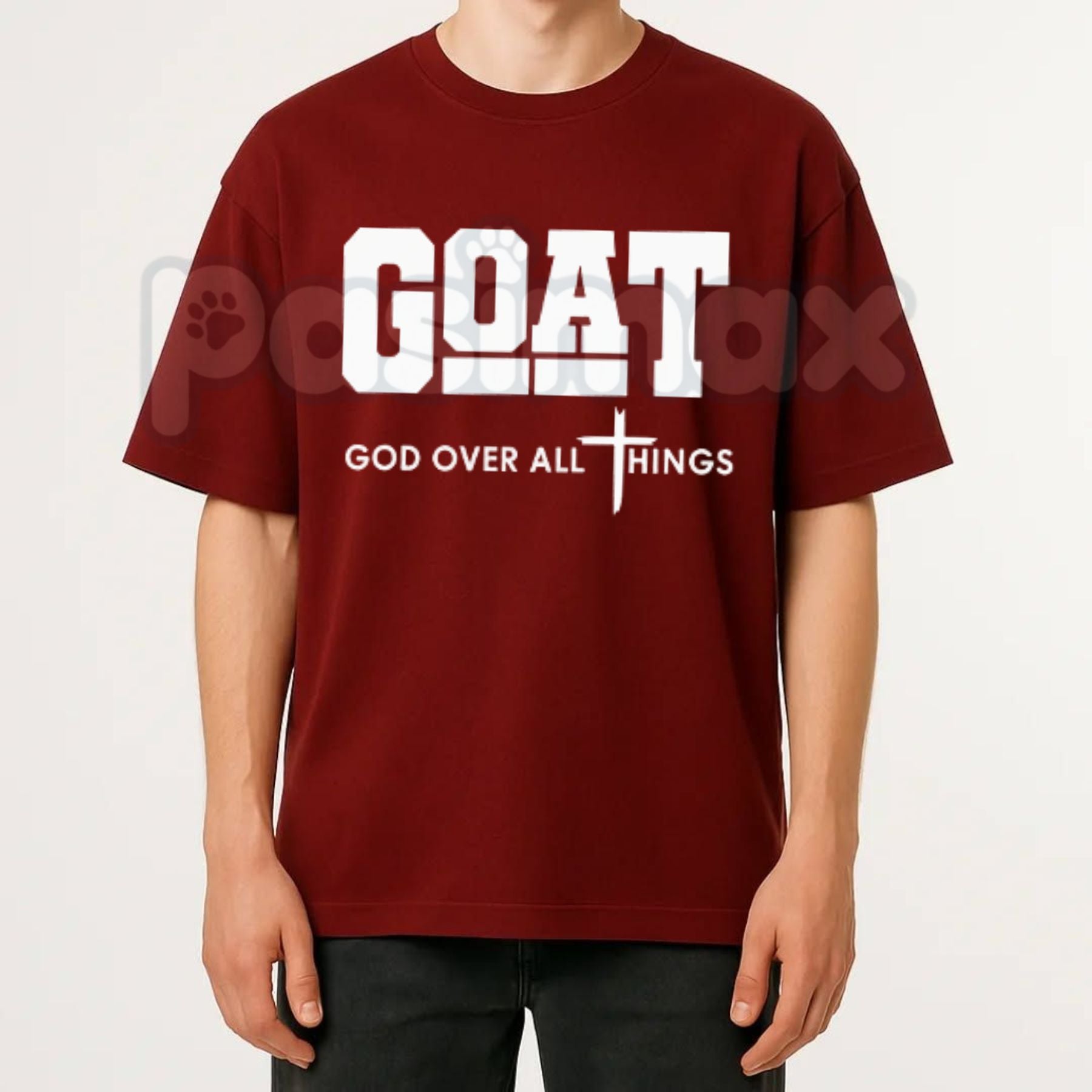 "GOAT" God Over All Things T-Shirt – Christian Streetwear Graphic Tee, Premium 100% Cotton Faith-Based Top, Soft Lived-In Heavyweight Modern Worship Shirt, Made in USA-Pasimax