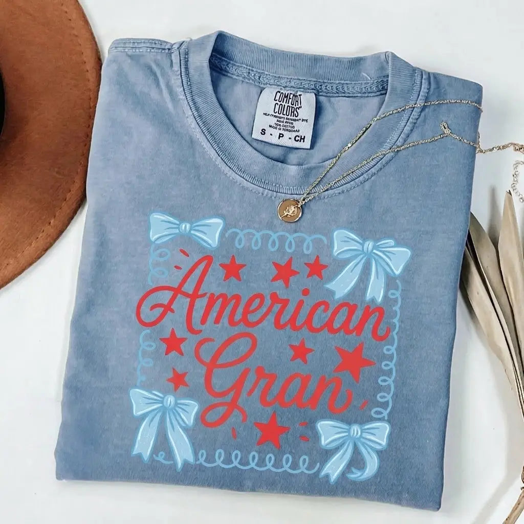 Comfort Colors® Custom 4th of July Mama Nana T-Shirt – Girly Coquette Independence Day Bow Tee, Trendy Patriotic Mom Squad Shirt, Cute Americana Family Gift