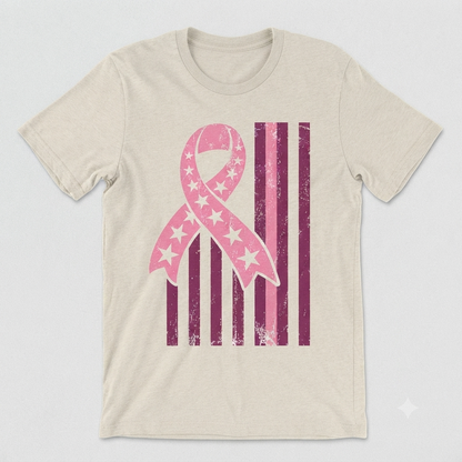 Breast Cancer Flag T-Shirt – Pink Ribbon American Flag Unisex Graphic Tee