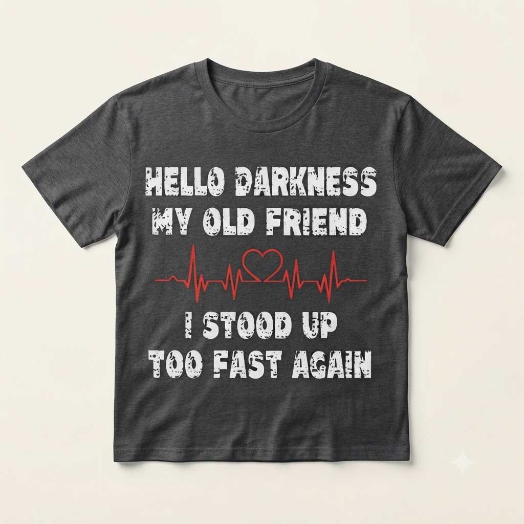 Hello Darkness My Old Friend T-Shirt – Funny Sarcastic Dark Humor Unisex Tee