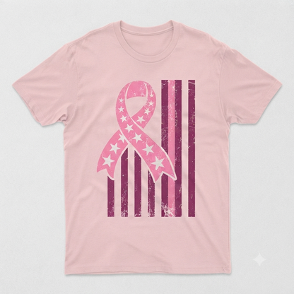 Breast Cancer Flag T-Shirt – Pink Ribbon American Flag Unisex Graphic Tee