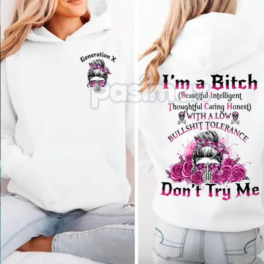 Generation Skull Hoodie – "Don't Try Me I'm The Bitch" Gen X Pullover, Attitude Apparel-Pasimax