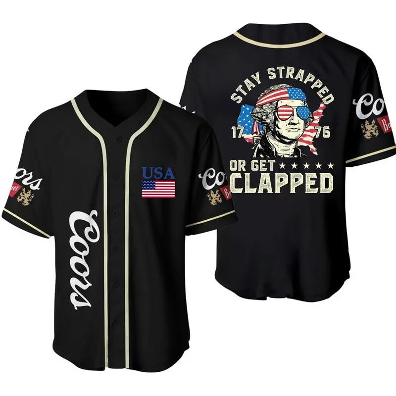 George Washington 1776 Baseball Jersey – 4th of July Coors Beer USA Flag Party Shirt-Pasimax