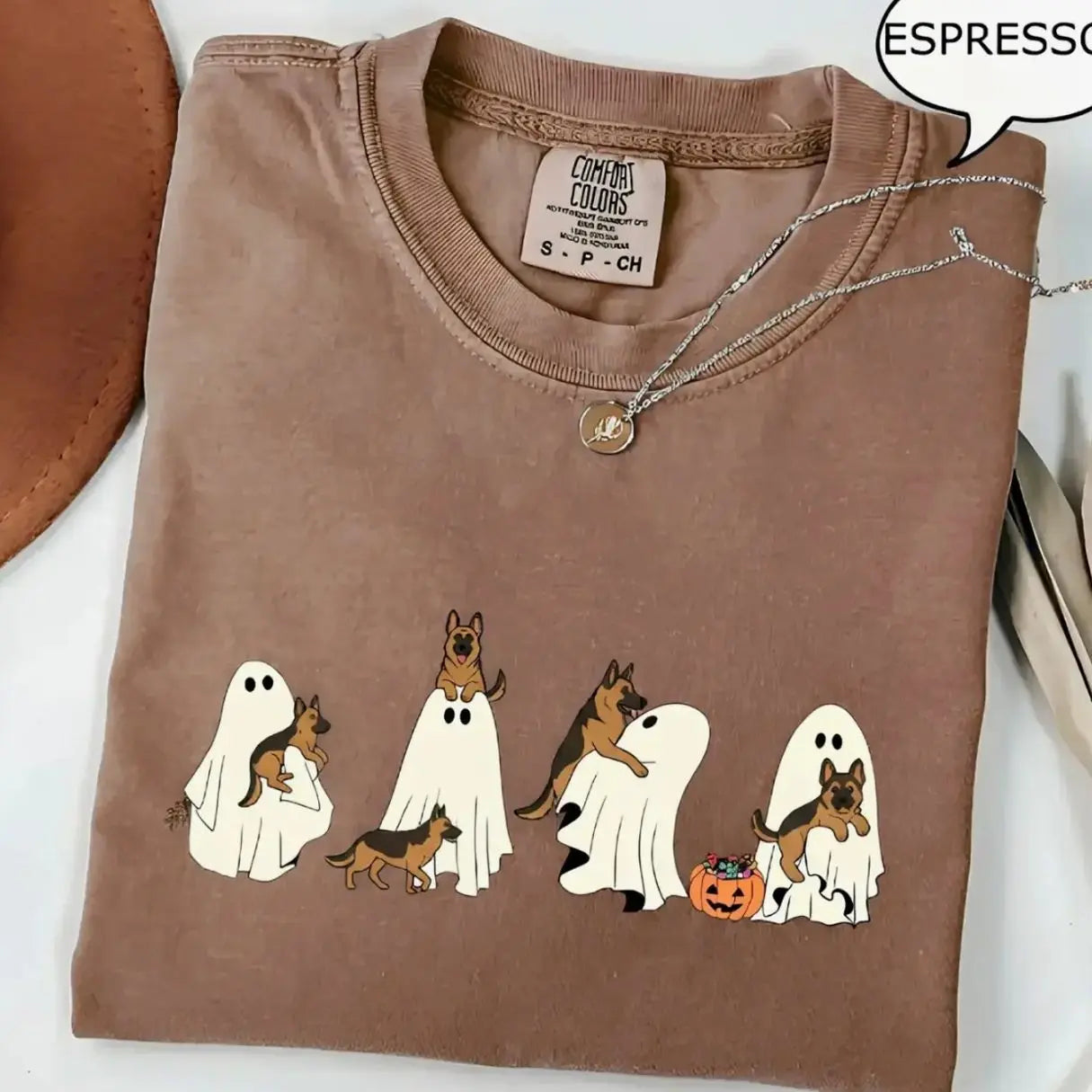 Comfort Colors® Custom Dog Halloween T-Shirt – Breeds Available Ghost Boba Tea Funny Pet Graphic Tee, Spooky Dog Lover Unisex Top