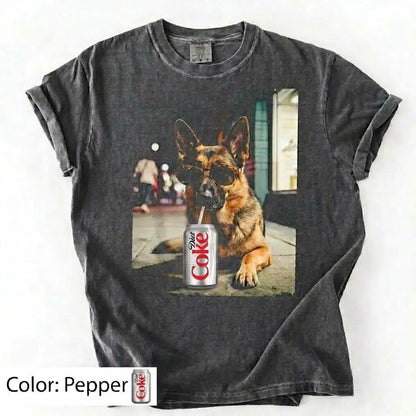 Comfort Colors® Dog Breeds Drinking Diet Coke T-Shirt – Funny Dog Dad Soda Lover Graphic Tee, Aesthetic Retro Puppy Animal Meme Shirt, Cute Pet Gift