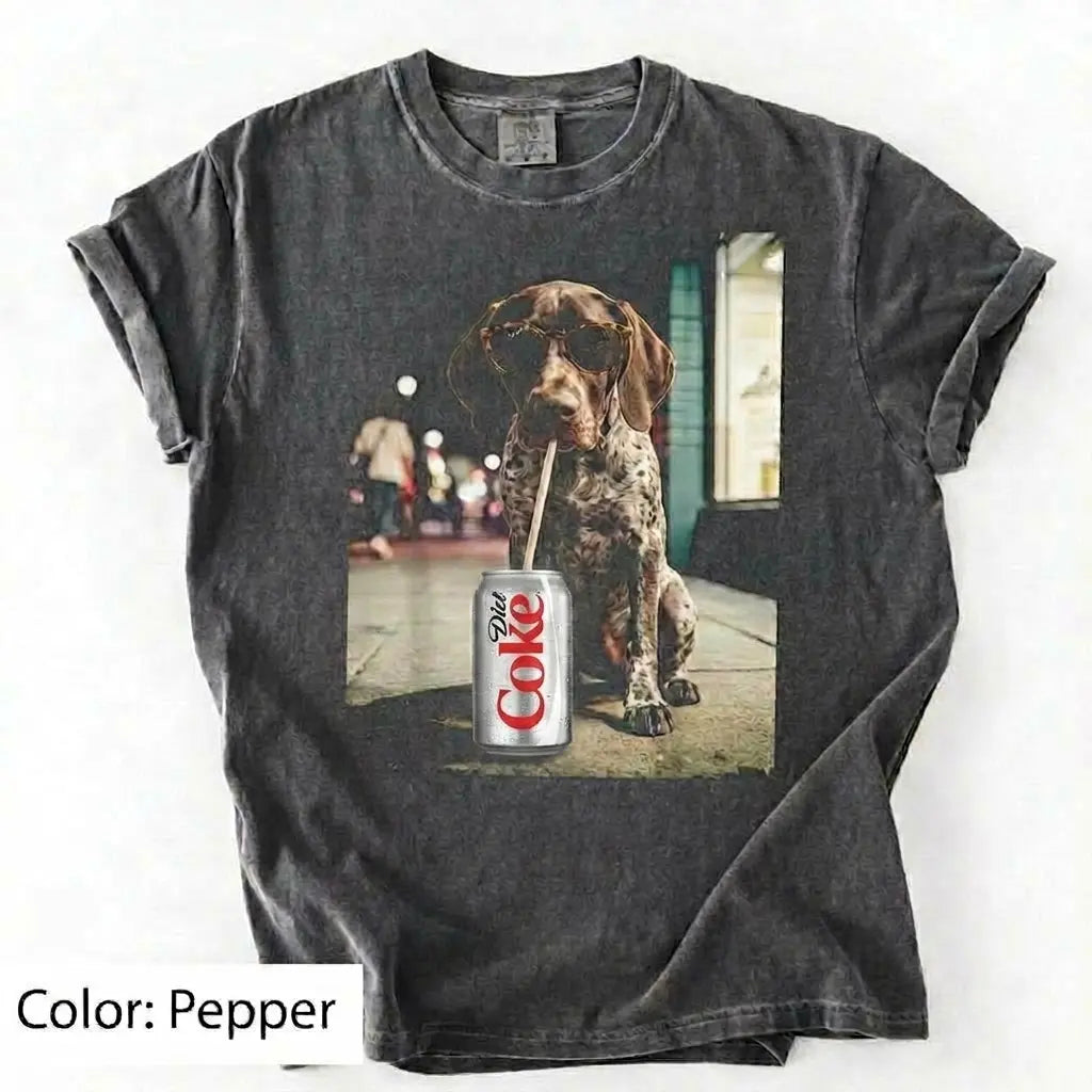 Comfort Colors® Dog Breeds Drinking Diet Coke T-Shirt – Funny Dog Dad Soda Lover Graphic Tee, Aesthetic Retro Puppy Animal Meme Shirt, Cute Pet Gift