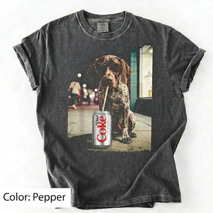Comfort Colors® Dog Breeds Drinking Diet Coke T-Shirt – Funny Dog Dad Soda Lover Graphic Tee, Aesthetic Retro Puppy Animal Meme Shirt, Cute Pet Gift