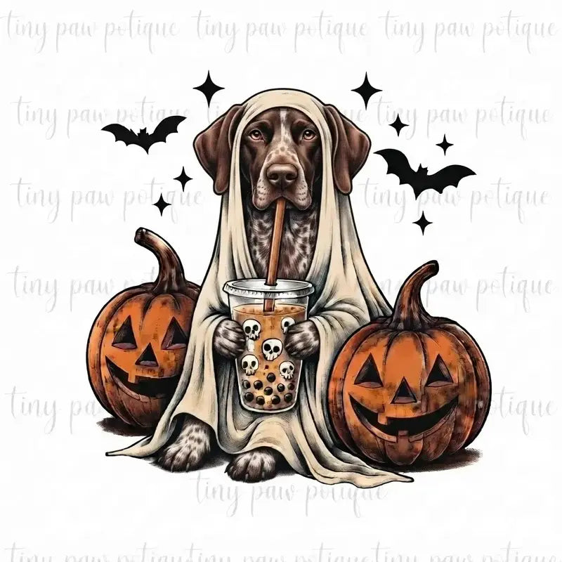 Comfort Colors® Custom Ghost & Boba Tea Halloween Dog T-Shirt – Spooky Season Bubble Tea Graphic Tee, Cute Ghost Dog Unisex Top & Gift