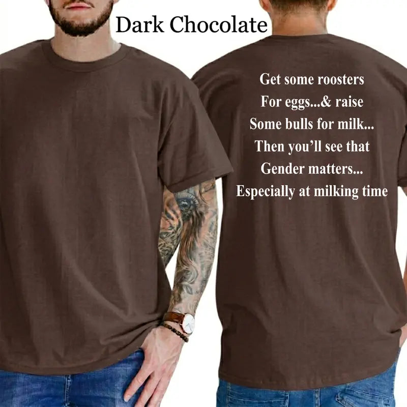 "Get Roosters and Bull to See Gender" Funny T-Shirt – Sarcastic Farmyard Humor Men's Unisex Graphic Tee-Pasimax
