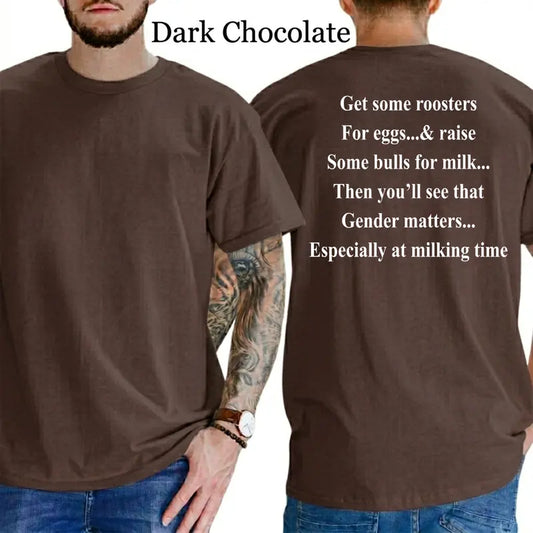"Get Roosters and Bull to See Gender" Funny T-Shirt – Sarcastic Farmyard Humor Men's Unisex Graphic Tee-Pasimax