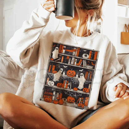 Ghost Bookcase Sweatshirt | Spooky Bookworm Reader Crewneck-Pasimax