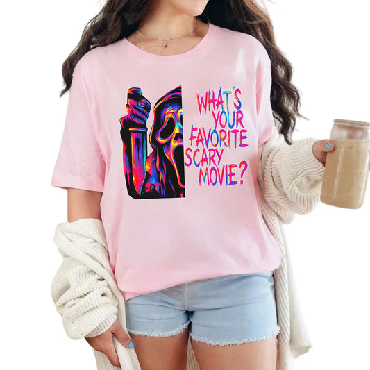 Ghostface T-Shirt - 'What’s Your Favorite Scary Movie?’ Halloween Horror Tee, Scream Movie Fan Apparel-Pasimax