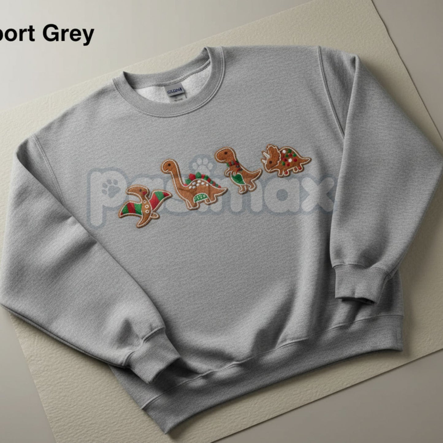 Gingerbread Dinosaur Christmas Embroidered Sweatshirt – Funny Holiday Crewneck-Pasimax