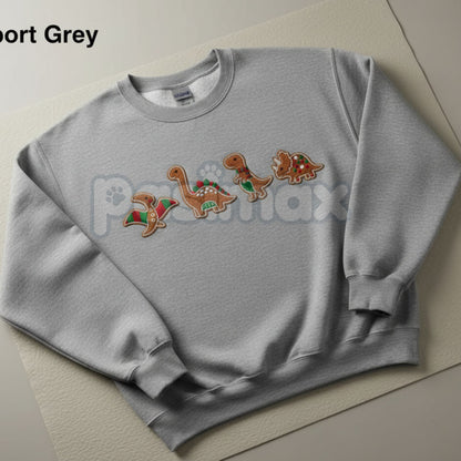 Gingerbread Dinosaur Christmas Embroidered Sweatshirt – Funny Holiday Crewneck-Pasimax