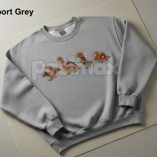 Gingerbread Dinosaur Christmas Embroidered Sweatshirt – Funny Holiday Crewneck-Pasimax