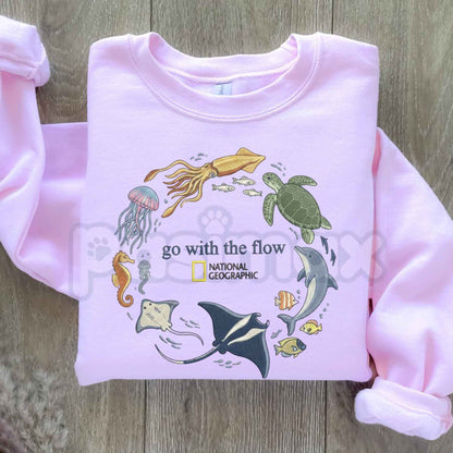 "Go With The Flow" Embroidered Sweatshirt – Marine Life Coastal Pullover-Pasimax