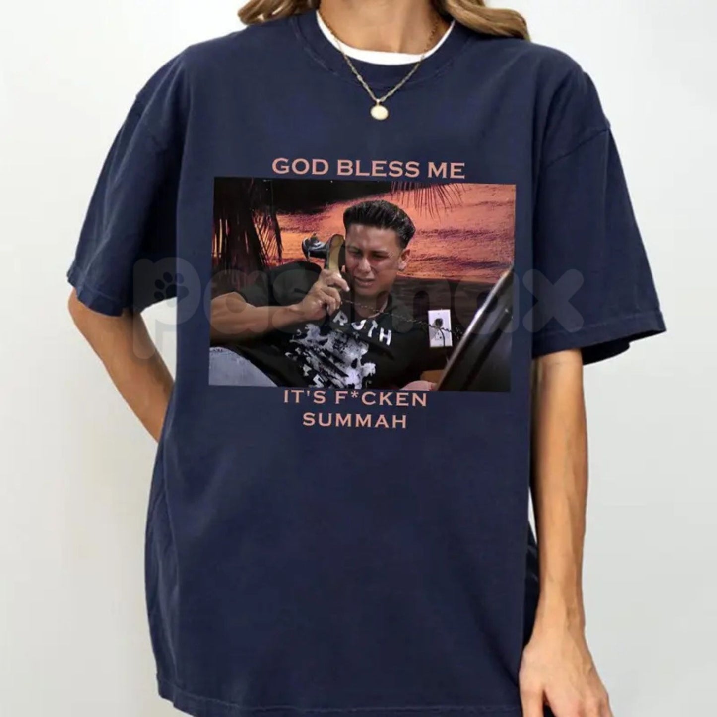 "God Bless Me It's Fcken Summah" Graphic T-Shirt – Funny Boston Summer Aesthetic Tee, Premium 100% Cotton Viral Statement Top, Soft Lived-In Heavyweight Summah Vibes Shirt, Made in USA-Pasimax
