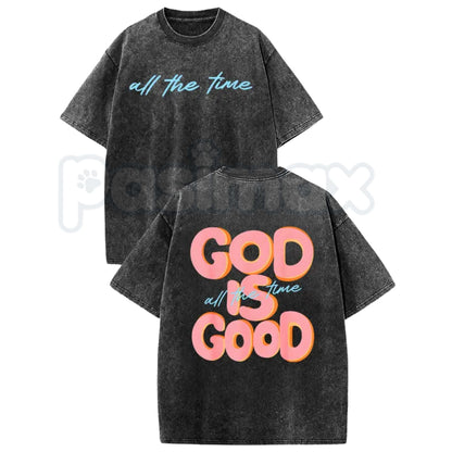 God Is God All The Time T-Shirt – Retro Christian Faith Graphic Tee, Vintage Washed Inspirational Lightweight Cotton Religious Praise Top-Pasimax