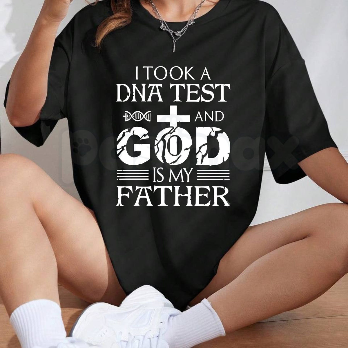 God Is My Father DNA Cross Graphic T-Shirt – Funny Christian Faith Humor Tee-Pasimax