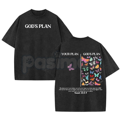 God's Plan Unisex Washed T-Shirt – Vintage Christian Graphic Tee, Faith-Based Streetwear-Pasimax