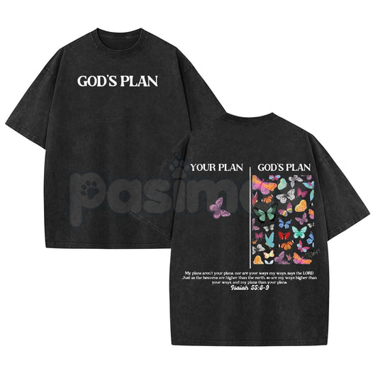 God's Plan Unisex Washed T-Shirt – Vintage Christian Graphic Tee, Faith-Based Streetwear-Pasimax