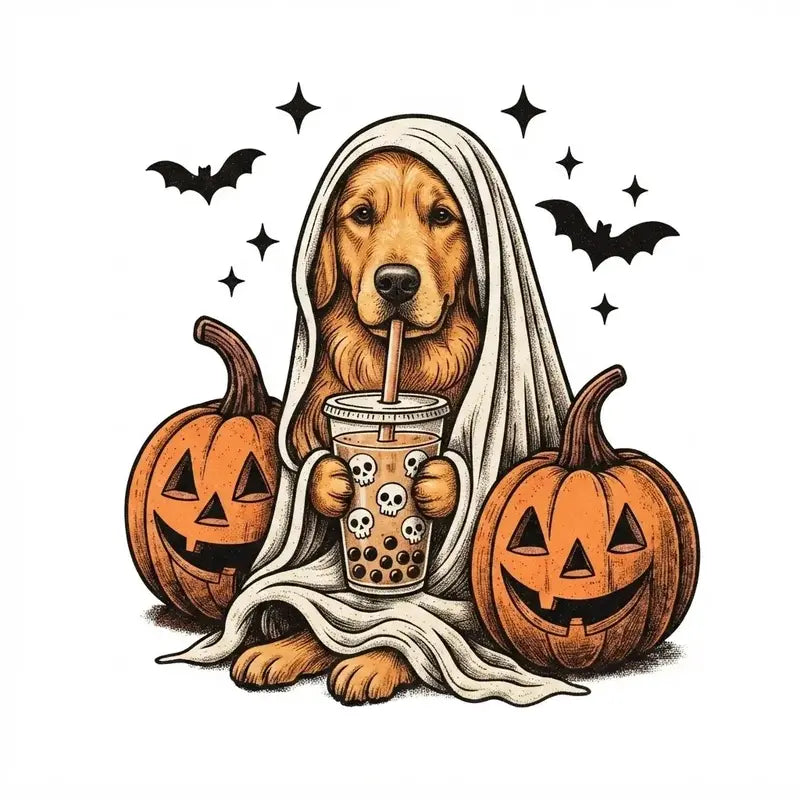 Comfort Colors® Custom Ghost & Boba Tea Halloween Dog T-Shirt – Spooky Season Bubble Tea Graphic Tee, Cute Ghost Dog Unisex Top & Gift