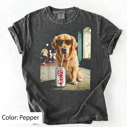 Comfort Colors® Dog Breeds Drinking Diet Coke T-Shirt – Funny Dog Dad Soda Lover Graphic Tee, Aesthetic Retro Puppy Animal Meme Shirt, Cute Pet Gift