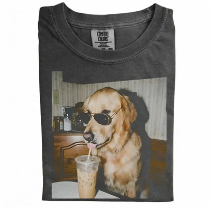 Comfort Colors® Custom Dog Breeds Drinking Iced Coffee T-Shirt – Vintage 90s Funny Edgy Dog Meme Tee, Aesthetic Coffee Lover Dog Mom Gift Shirt