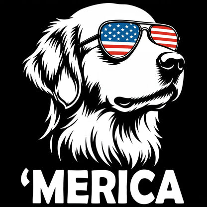 Comfort Colors® Patriotic Dog 4th of July T-Shirt – Funny "Merica" Golden Retriever & Australian Shepherd Shirt, Retro Independence Day Dog Lover Tee