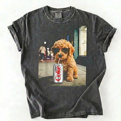 Comfort Colors® Dog Breeds Drinking Diet Coke T-Shirt – Funny Dog Dad Soda Lover Graphic Tee, Aesthetic Retro Puppy Animal Meme Shirt, Cute Pet Gift