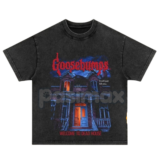 Goosebumps Vintage Shirt – Retro 90s Horror Series Graphic Tee, Washed Cotton-Pasimax