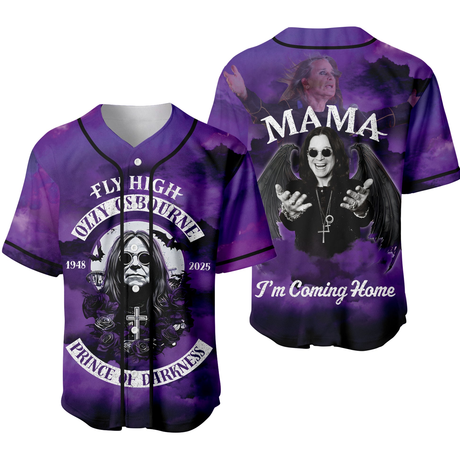 Gothic Tribute Baseball Jersey – Ozzy Osbourne ‘Prince of Darkness’ RIP 1948–2025 Rock Legend Tee-Pasimax