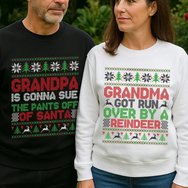 Grandma & Grandpa Funny Christmas Matching Sweatshirt – Holiday Grandparent Crewneck Set-Pasimax