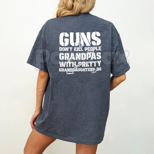 "Grandpas With Pretty Granddaughters" Funny T-Shirt - Protective Grandpa Graphic Tee, Premium 100% Cotton Humor Shirt, Funny Gift for Grandfather, Sarcastic Family Protection Top, Soft Lived-In Patriotic Humor Apparel-Pasimax