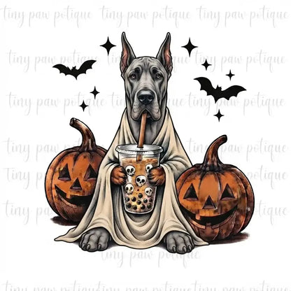 Comfort Colors® Custom Ghost & Boba Tea Halloween Dog T-Shirt – Spooky Season Bubble Tea Graphic Tee, Cute Ghost Dog Unisex Top & Gift