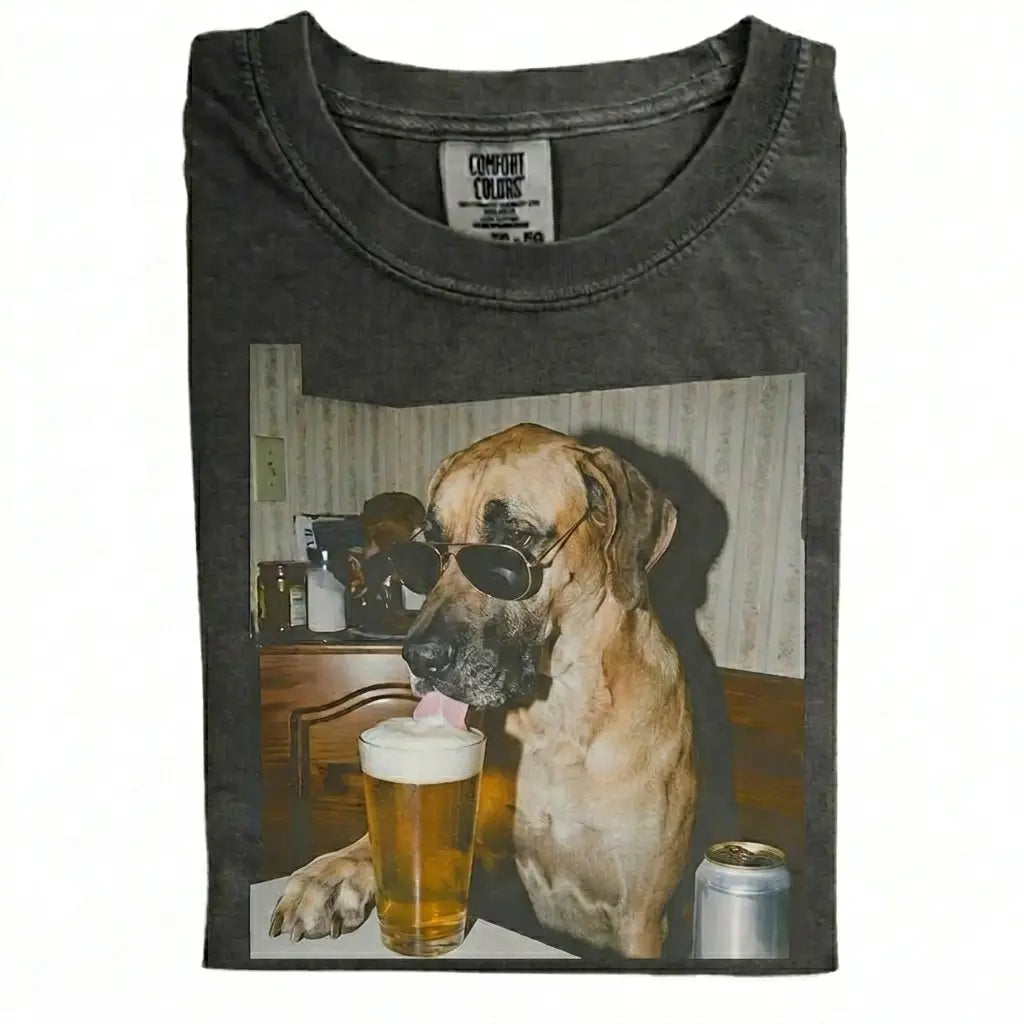 Comfort Colors® Custom Dog Breeds Drinking Beer T-Shirt – Vintage 90s Funny Edgy Dog Meme Tee, Aesthetic Retro Brewery Lover Dog Dad Gift Top