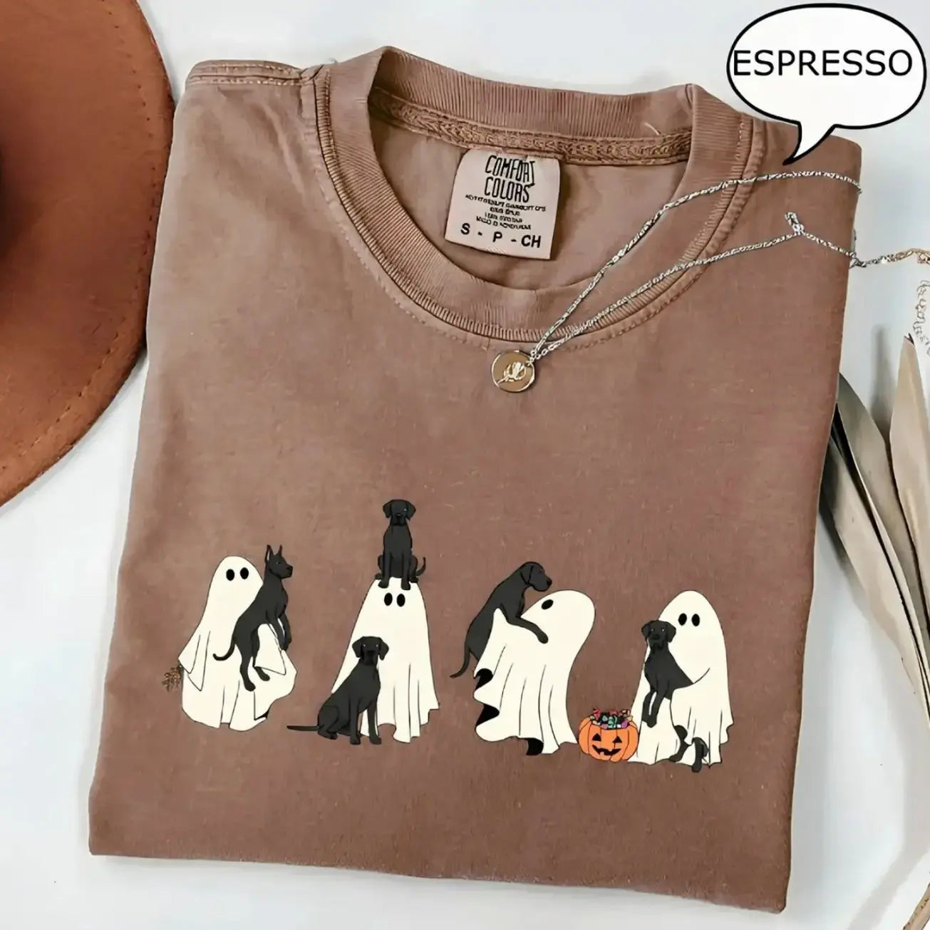 Comfort Colors® Custom Dog Halloween T-Shirt – Breeds Available Ghost Boba Tea Funny Pet Graphic Tee, Spooky Dog Lover Unisex Top