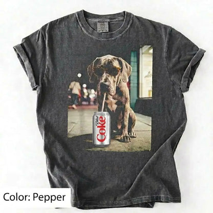 Comfort Colors® Dog Breeds Drinking Diet Coke T-Shirt – Funny Dog Dad Soda Lover Graphic Tee, Aesthetic Retro Puppy Animal Meme Shirt, Cute Pet Gift