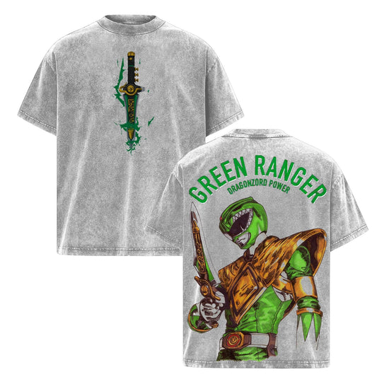 Green Ranger Power Rangers Edition Double Printed Oversize Acid Washed Tee-Pasimax