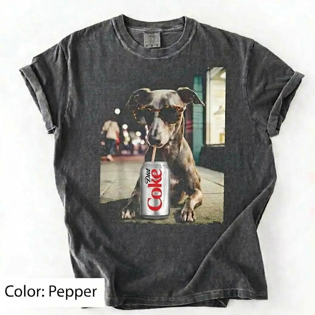 Comfort Colors® Dog Breeds Drinking Diet Coke T-Shirt – Funny Dog Dad Soda Lover Graphic Tee, Aesthetic Retro Puppy Animal Meme Shirt, Cute Pet Gift