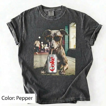 Comfort Colors® Dog Breeds Drinking Diet Coke T-Shirt – Funny Dog Dad Soda Lover Graphic Tee, Aesthetic Retro Puppy Animal Meme Shirt, Cute Pet Gift