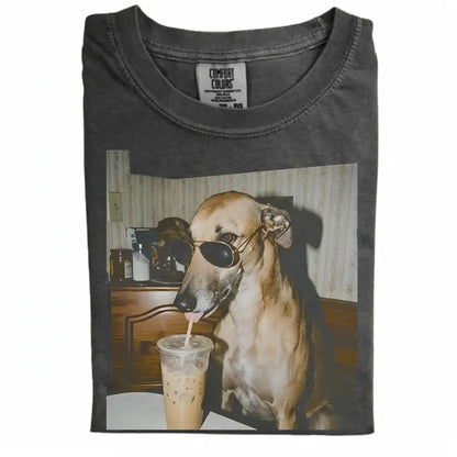 Comfort Colors® Custom Dog Breeds Drinking Iced Coffee T-Shirt – Vintage 90s Funny Edgy Dog Meme Tee, Aesthetic Coffee Lover Dog Mom Gift Shirt
