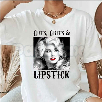 Guts Grit And Lipstick T-Shirt – Dolly Parton Country Cowgirl Unisex Cotton Tee-Pasimax