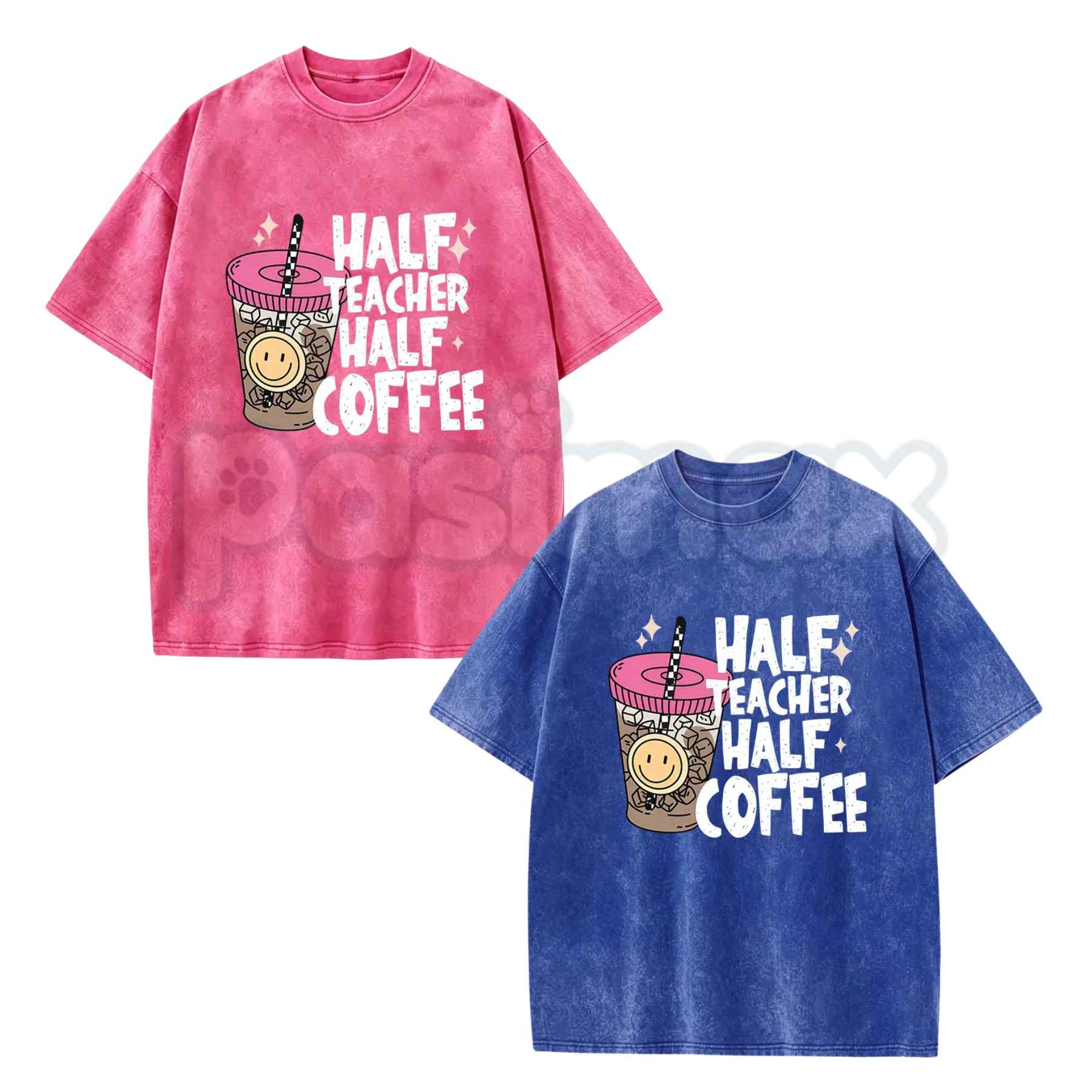 Half Teacher Half Coffee T-Shirt – Funny School Educator Graphic Tee, Vintage Washed Caffeine Lover Lightweight Cotton Teacher Gift Top-Pasimax