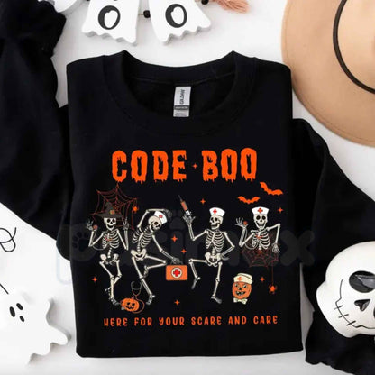 Halloween Nurse Sweatshirt | Spooky Season Code Boo Skeleton Crewneck-Pasimax