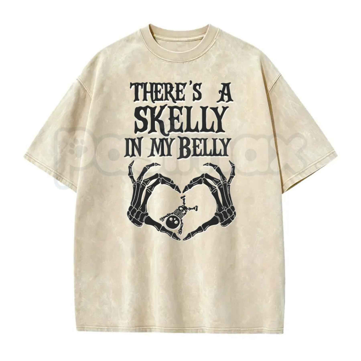 Halloween Pregnancy Shirt – Spooky Mama Announcement Tee, Retro Baby Skeleton Reveal Vintage Washed Lightweight Cotton Unisex T-Shirt-Pasimax